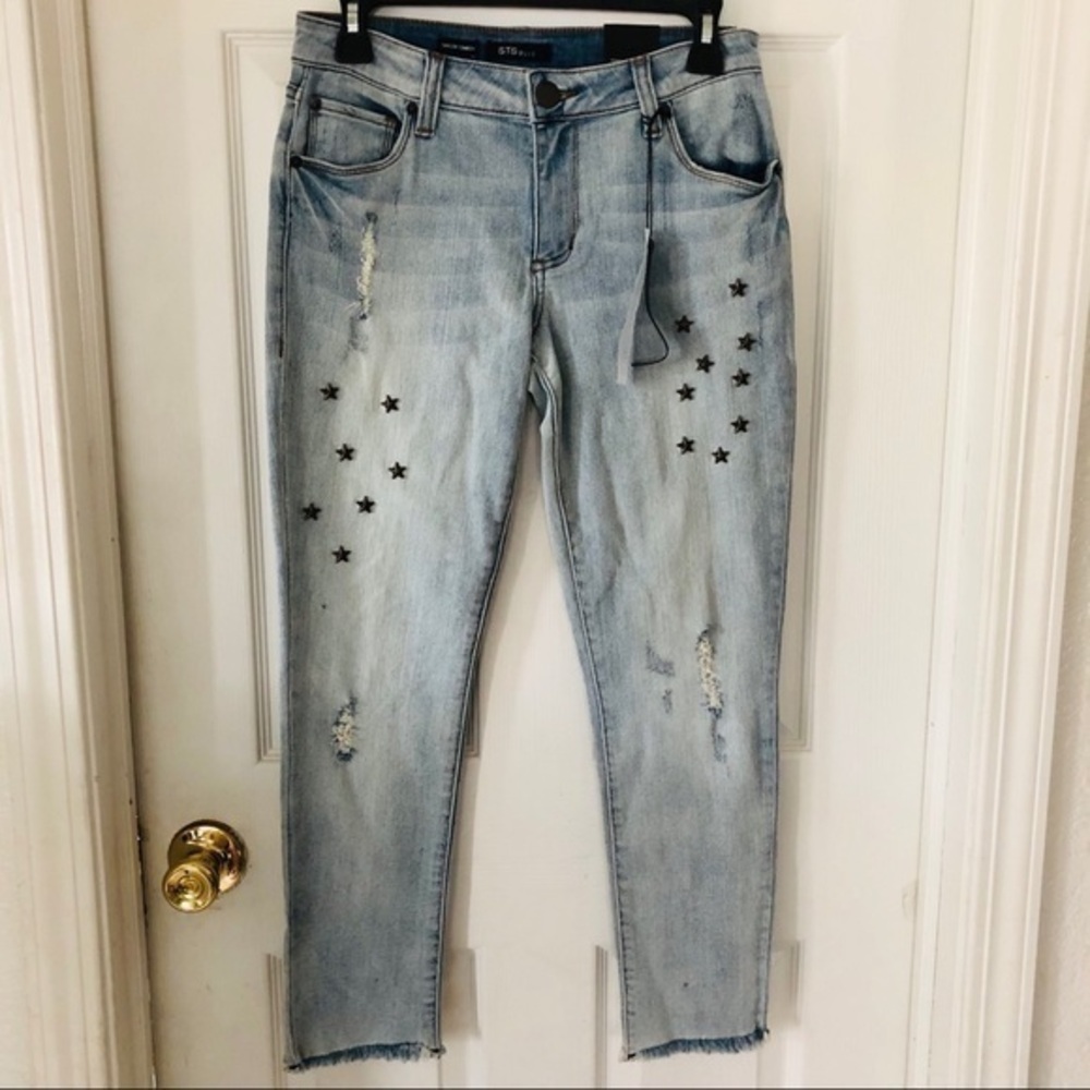 NWT STS BLUE star studded raw hem distressed Taylor tomboy denim jeans size 24